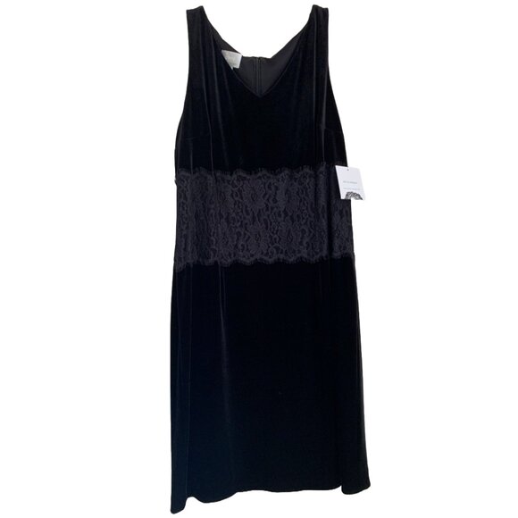 NWT DONNA MORGAN Women's Black V-Neck Lace Inset Velvet Cocktail Dress Sz 14 - Picture 6 of 9